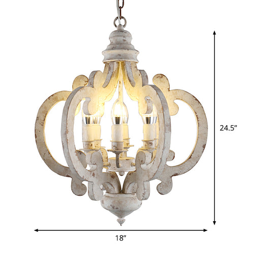 5 Bulbs Circle Ceiling Chandelier Traditional Wood Suspended Lighting Fixture in White Clearhalo 'Ceiling Lights' 'Chandeliers' Lighting' options 341890