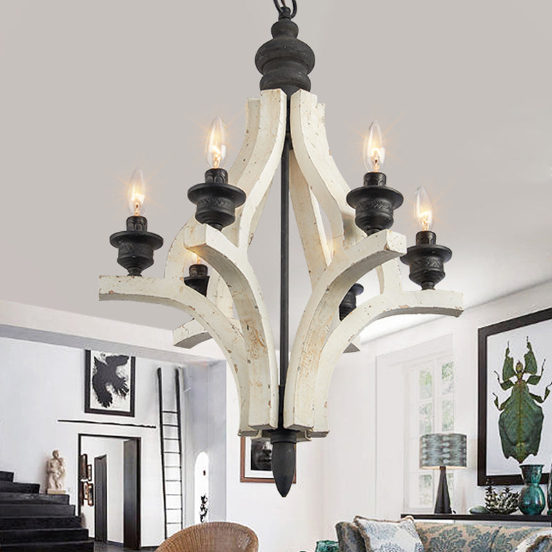 Laser-Cut Chandelier Lamp Nordic Wood 4 Heads White Pendant Lighting Fixture with Adjustable Chain White Clearhalo 'Ceiling Lights' 'Chandeliers' Lighting' options 341891_a1912975-ce8f-4296-ba9e-19e013ac188e