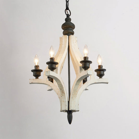 Laser-Cut Chandelier Lamp Nordic Wood 4 Heads White Pendant Lighting Fixture with Adjustable Chain Clearhalo 'Ceiling Lights' 'Chandeliers' Lighting' options 341893