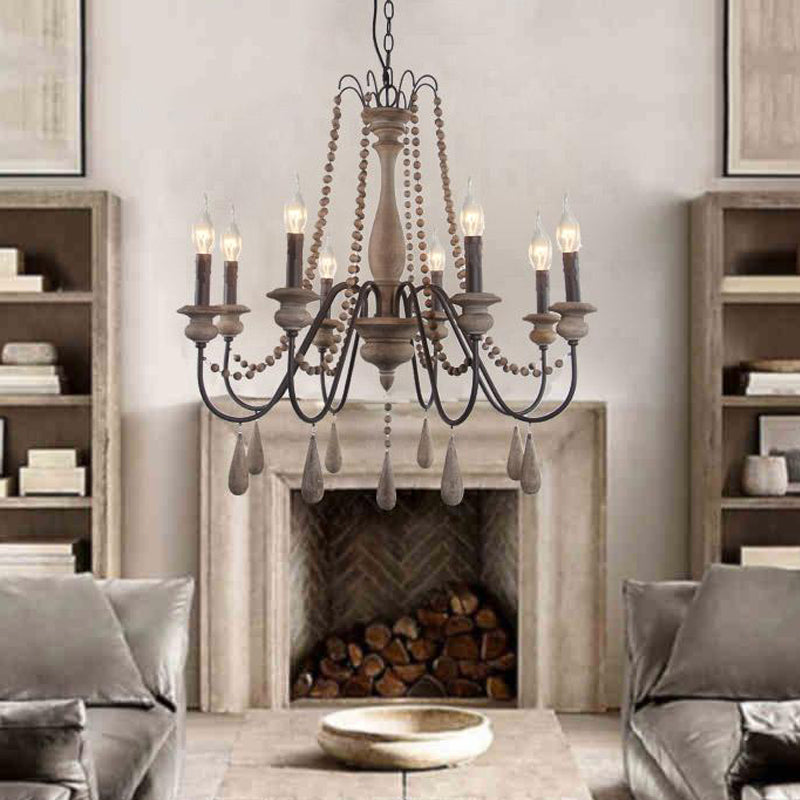 Retro 6/8/12 Heads Chandelier Lamp Grey Branch Ceiling Pendant Light with Metal Arm for Living Room 8 Grey Clearhalo 'Ceiling Lights' 'Chandeliers' Lighting' options 341916_af240394-2cee-493f-8740-f3779126025b