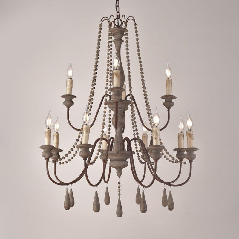 Retro 6/8/12 Heads Chandelier Lamp Grey Branch Ceiling Pendant Light with Metal Arm for Living Room 12 Grey Clearhalo 'Ceiling Lights' 'Chandeliers' Lighting' options 341921_dbbdea84-ac19-487e-8d46-80a2a0ee71de