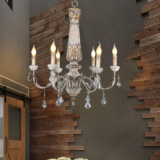 Nordic Starburst Hanging Chandelier Wood 6 Bulbs Suspension Light in Distressed White for Living Room Clearhalo 'Ceiling Lights' 'Chandeliers' Lighting' options 341930