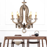 Wood Sputnik Chandelier Lamp Retro 6/8 Bulbs Brown Pendant Lighting Fixture with Adjustable Chain Clearhalo 'Ceiling Lights' 'Chandeliers' Lighting' options 341935