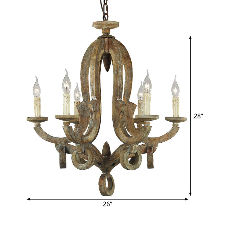 Wood Sputnik Chandelier Lamp Retro 6/8 Bulbs Brown Pendant Lighting Fixture with Adjustable Chain Clearhalo 'Ceiling Lights' 'Chandeliers' Lighting' options 341938