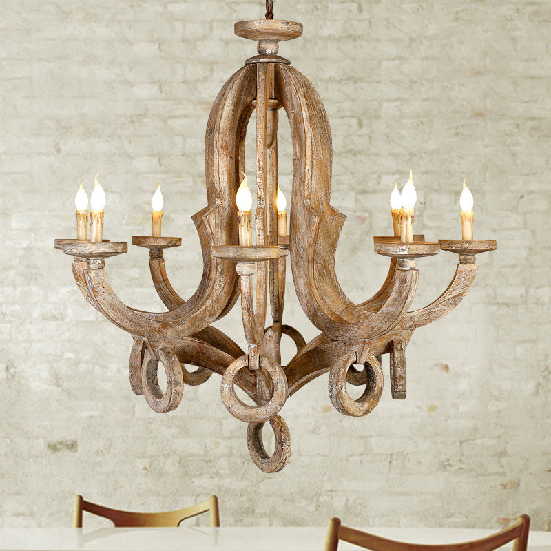 Wood Sputnik Chandelier Lamp Retro 6/8 Bulbs Brown Pendant Lighting Fixture with Adjustable Chain 8 Wood Clearhalo 'Ceiling Lights' 'Chandeliers' Lighting' options 341939_17fe8c18-68a2-4713-bbd8-6f0f7133693b