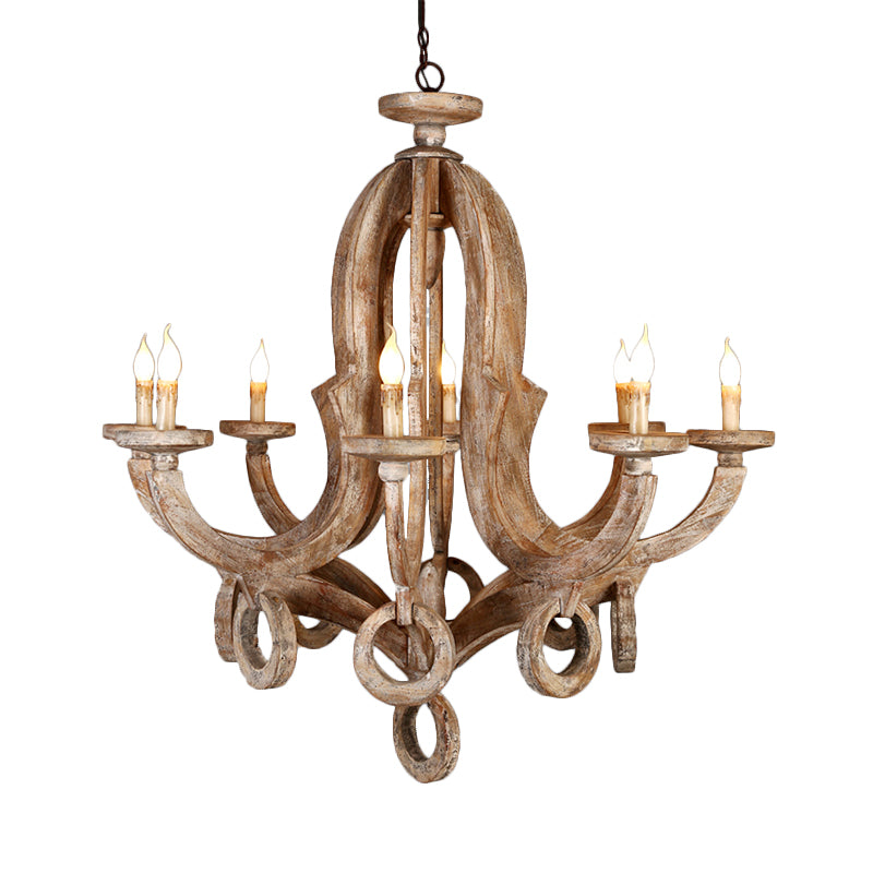 Wood Sputnik Chandelier Lamp Retro 6/8 Bulbs Brown Pendant Lighting Fixture with Adjustable Chain Clearhalo 'Ceiling Lights' 'Chandeliers' Lighting' options 341942