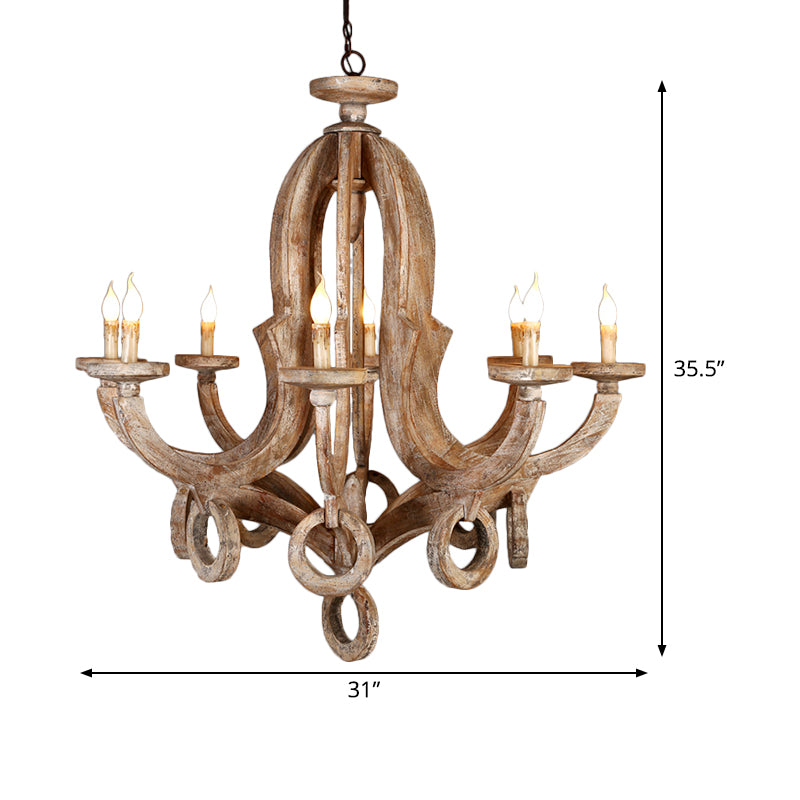 Wood Sputnik Chandelier Lamp Retro 6/8 Bulbs Brown Pendant Lighting Fixture with Adjustable Chain Clearhalo 'Ceiling Lights' 'Chandeliers' Lighting' options 341943