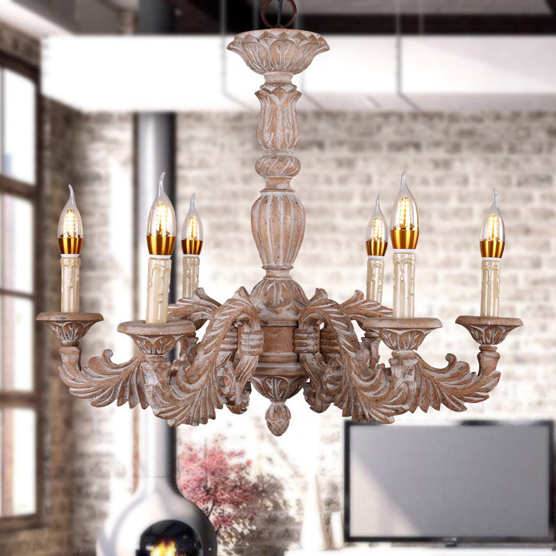 6 Heads Living Room Hanging Chandelier Traditional Brown Ceiling Pendant Light with Branch Wood Shade Clearhalo 'Ceiling Lights' 'Chandeliers' Lighting' options 341944