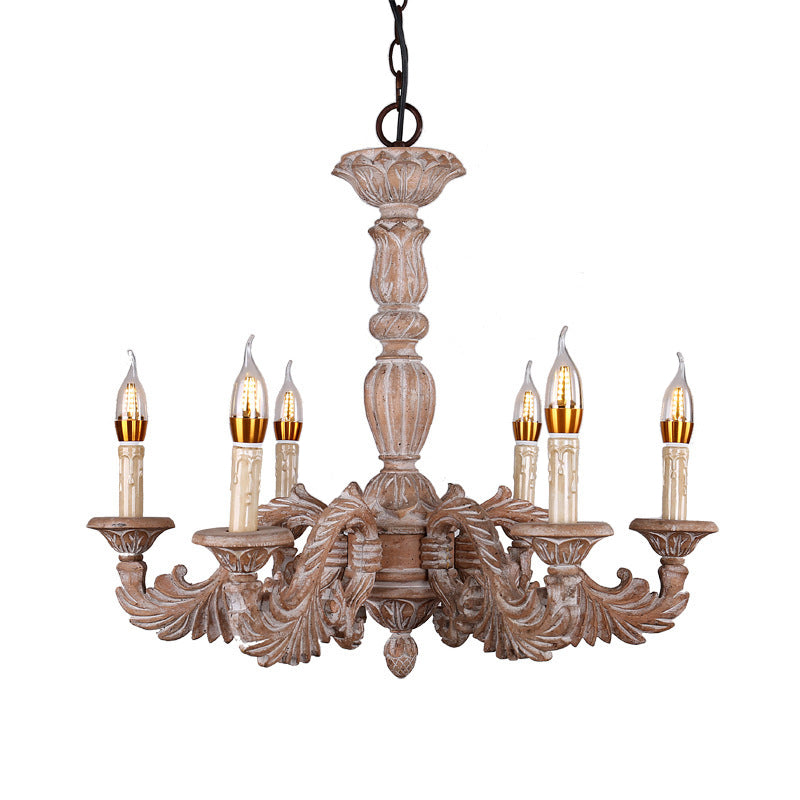 6 Heads Living Room Hanging Chandelier Traditional Brown Ceiling Pendant Light with Branch Wood Shade Clearhalo 'Ceiling Lights' 'Chandeliers' Lighting' options 341947