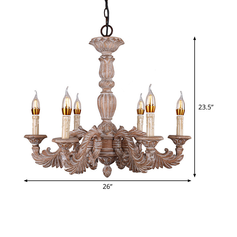 6 Heads Living Room Hanging Chandelier Traditional Brown Ceiling Pendant Light with Branch Wood Shade Clearhalo 'Ceiling Lights' 'Chandeliers' Lighting' options 341948