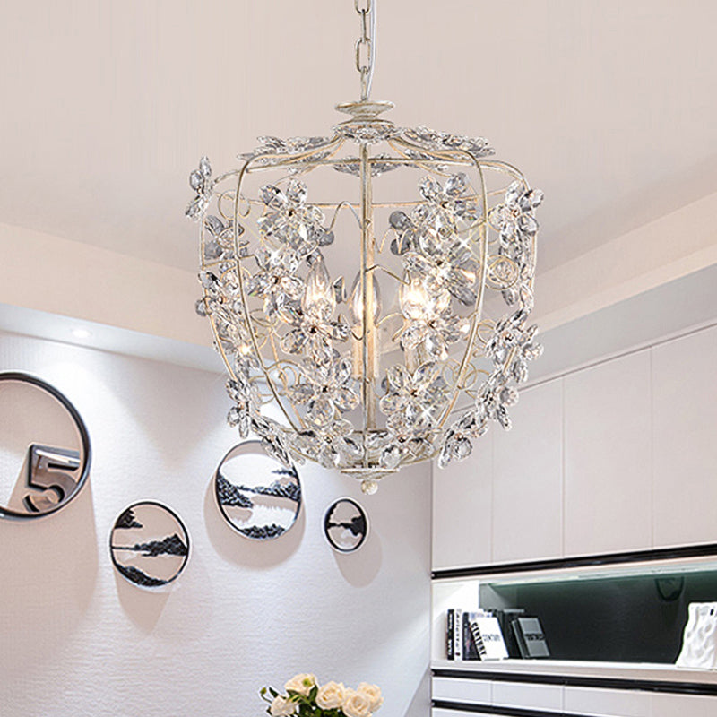 Crystal Flower Basket Chandelier Lamp Nordic 3 Bulbs White and Gold Pendant Lighting Fixture for Dining Room White-Gold Clearhalo 'Ceiling Lights' 'Chandeliers' Lighting' options 341973_2a33d8c6-a72c-46e3-a8c7-1b80483bce7d