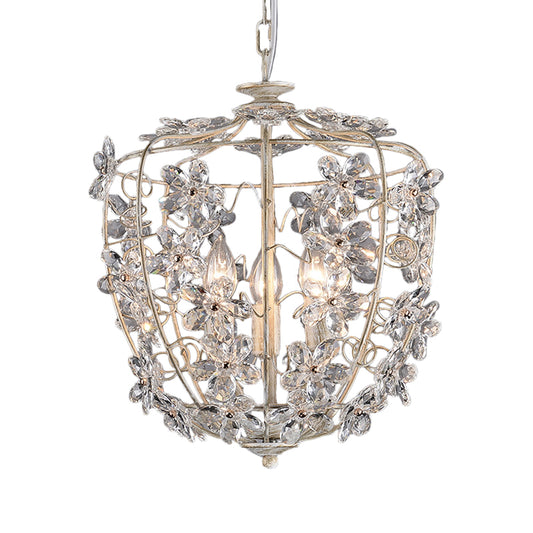 Crystal Flower Basket Chandelier Lamp Nordic 3 Bulbs White and Gold Pendant Lighting Fixture for Dining Room Clearhalo 'Ceiling Lights' 'Chandeliers' Lighting' options 341976