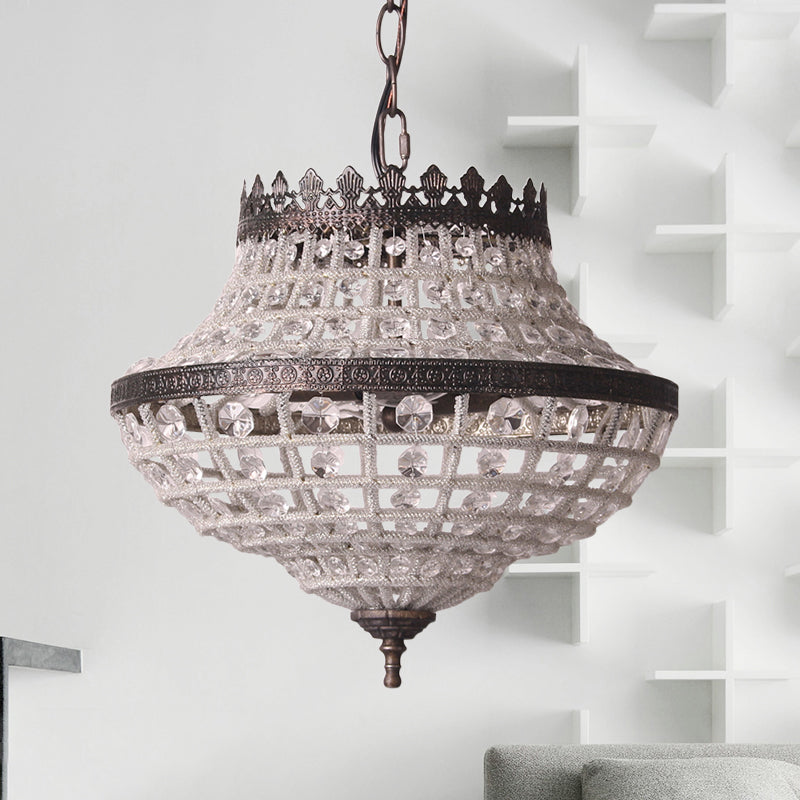 2 Bulbs Laser-Cut Ceiling Chandelier Traditional Crystal Suspended Lighting Fixture in Bronze Clearhalo 'Ceiling Lights' 'Chandeliers' Lighting' options 341983