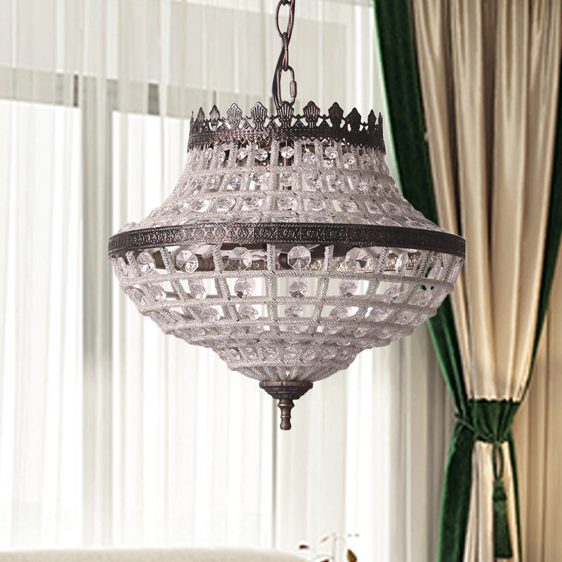 2 Bulbs Laser-Cut Ceiling Chandelier Traditional Crystal Suspended Lighting Fixture in Bronze Clearhalo 'Ceiling Lights' 'Chandeliers' Lighting' options 341984