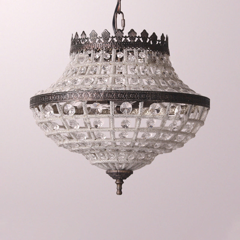 2 Bulbs Laser-Cut Ceiling Chandelier Traditional Crystal Suspended Lighting Fixture in Bronze Clearhalo 'Ceiling Lights' 'Chandeliers' Lighting' options 341985