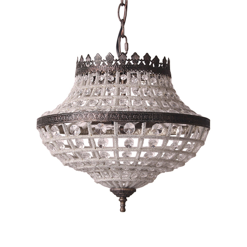 2 Bulbs Laser-Cut Ceiling Chandelier Traditional Crystal Suspended Lighting Fixture in Bronze Clearhalo 'Ceiling Lights' 'Chandeliers' Lighting' options 341986