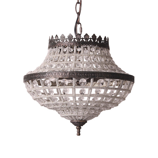 2 Bulbs Laser-Cut Ceiling Chandelier Traditional Crystal Suspended Lighting Fixture in Bronze Clearhalo 'Ceiling Lights' 'Chandeliers' Lighting' options 341986