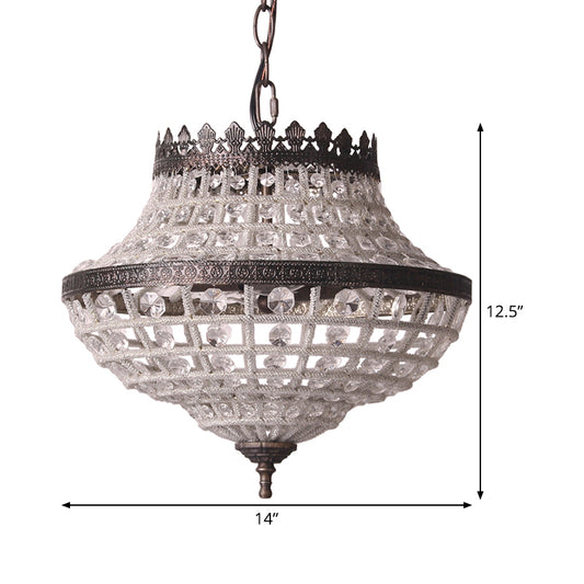 2 Bulbs Laser-Cut Ceiling Chandelier Traditional Crystal Suspended Lighting Fixture in Bronze Clearhalo 'Ceiling Lights' 'Chandeliers' Lighting' options 341987