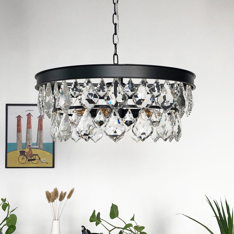 2-Layer Chandelier Light Modern Crystal 3 Heads Black Hanging Lamp Kit for Dining Room Black Clearhalo 'Ceiling Lights' 'Chandeliers' Lighting' options 341998_b45f2fa0-189a-41e9-8572-bf3817f5e62d