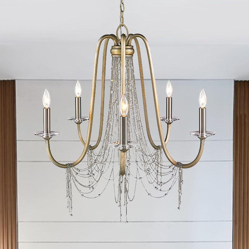 Nordic Starburst Hanging Chandelier Crystal 5 Bulbs Suspension Light in Gold for Living Room Clearhalo 'Ceiling Lights' 'Chandeliers' Lighting' options 342013