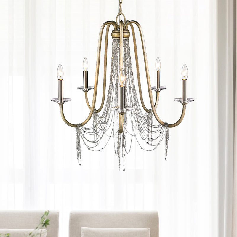 Nordic Starburst Hanging Chandelier Crystal 5 Bulbs Suspension Light in Gold for Living Room Clearhalo 'Ceiling Lights' 'Chandeliers' Lighting' options 342014