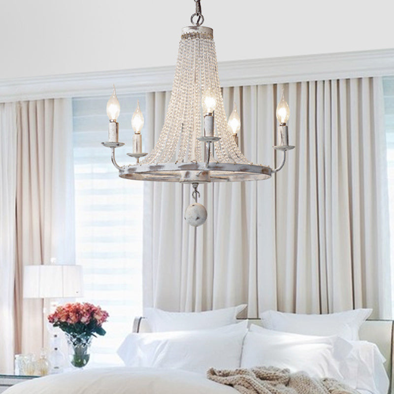 Distressed White Candle Ceiling Chandelier Modernism Crystal 5/6/8 Heads Hanging Light Fixture 5 Distressed White Clearhalo 'Ceiling Lights' 'Chandeliers' Lighting' options 342018_b577e906-cd32-4882-b084-be76bf4c767e