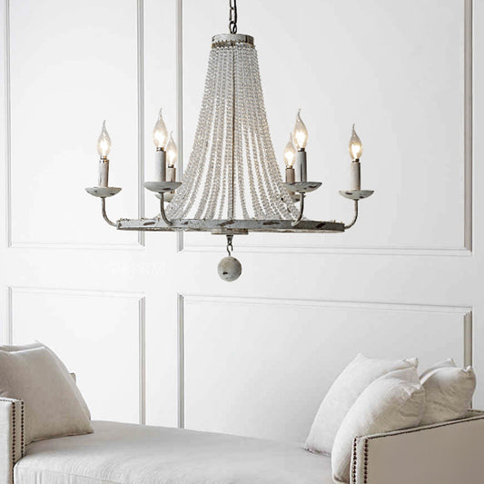 Distressed White Candle Ceiling Chandelier Modernism Crystal 5/6/8 Heads Hanging Light Fixture Clearhalo 'Ceiling Lights' 'Chandeliers' Lighting' options 342023