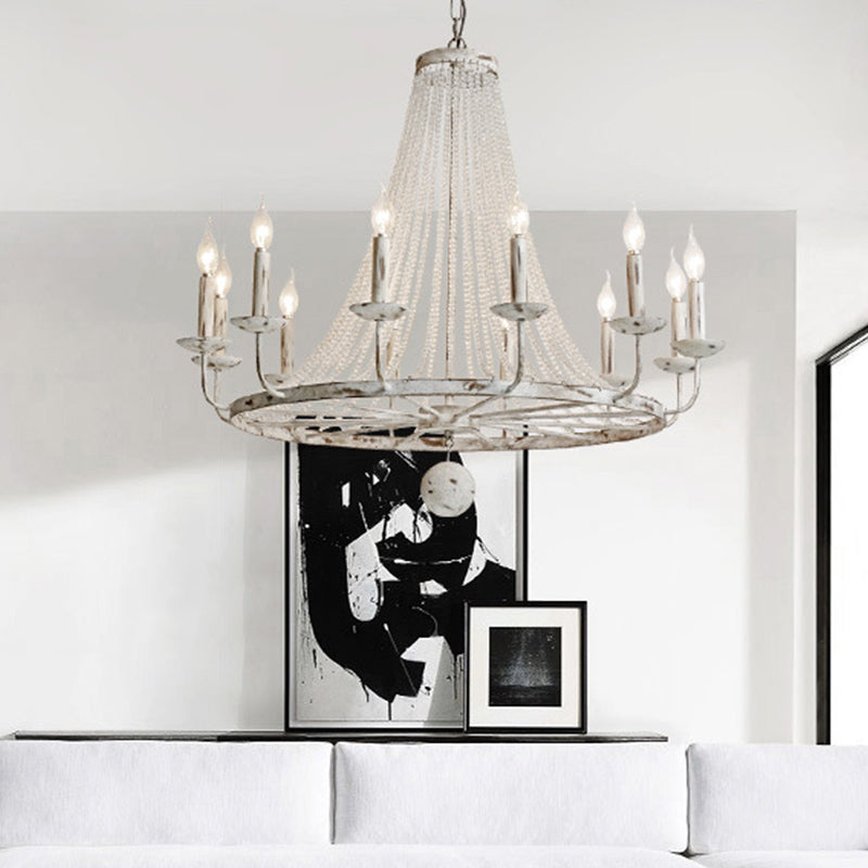 Distressed White Candle Ceiling Chandelier Modernism Crystal 5/6/8 Heads Hanging Light Fixture 12 Distressed White Clearhalo 'Ceiling Lights' 'Chandeliers' Lighting' options 342033_f30b1663-ac22-4e78-9ad7-b7fe7b3dc419