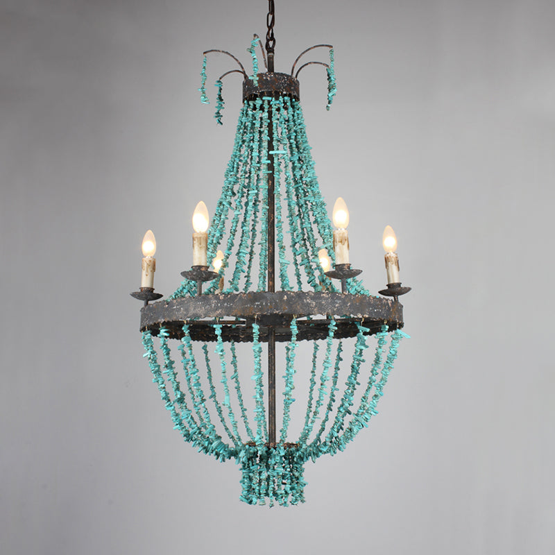 Linear Stone Hanging Chandelier Traditional 6 Heads Blue Ceiling Pendant Light for Living Room Clearhalo 'Ceiling Lights' 'Chandeliers' Lighting' options 342050