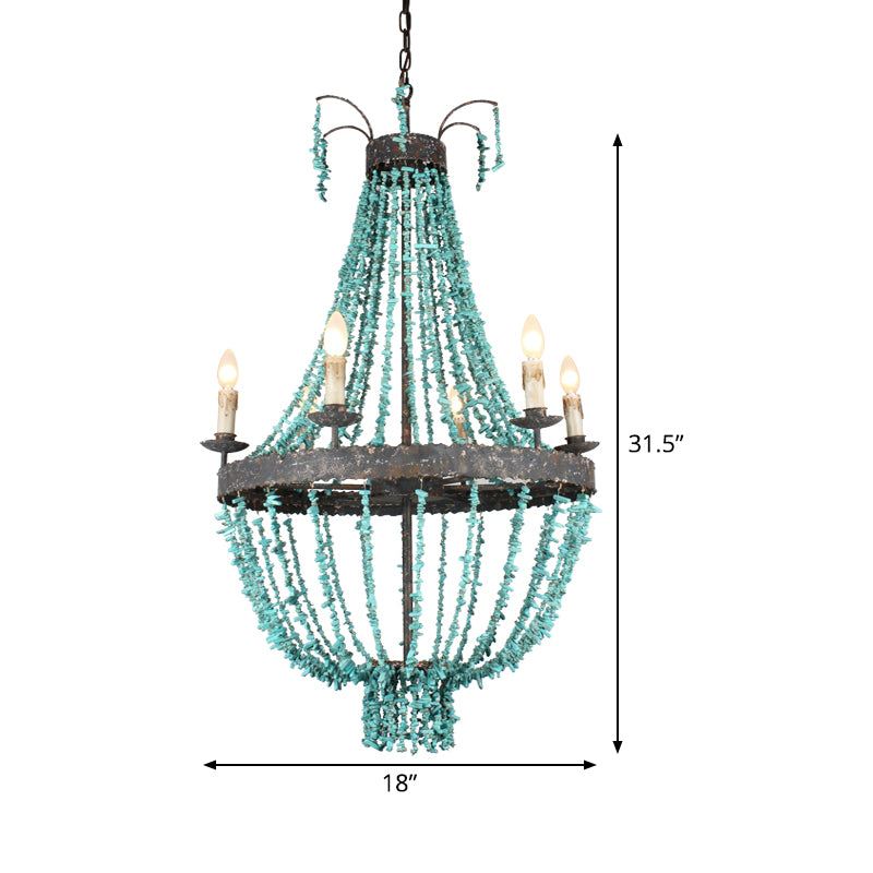 Linear Stone Hanging Chandelier Traditional 6 Heads Blue Ceiling Pendant Light for Living Room Clearhalo 'Ceiling Lights' 'Chandeliers' Lighting' options 342052