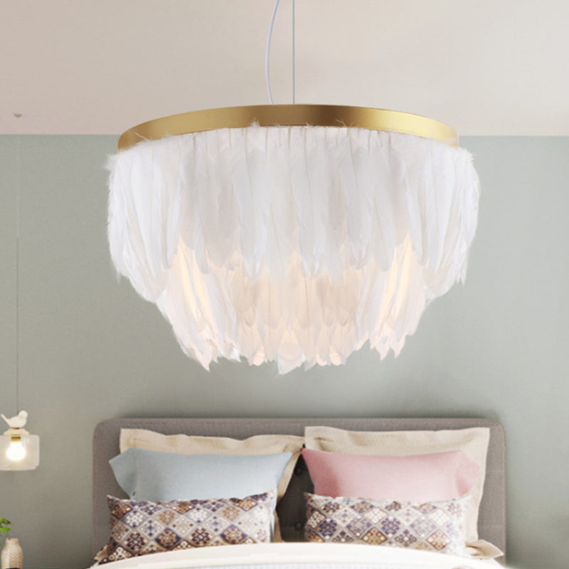 Contemporary 1 Head Suspension Lamp Grey/White 2-Tier Hanging Light Fixture with Fabric Shade for Living Room White Clearhalo 'Ceiling Lights' 'Pendant Lights' 'Pendants' Lighting' 342053_8be8e797-e554-4cb5-8d08-9cab7f4de546