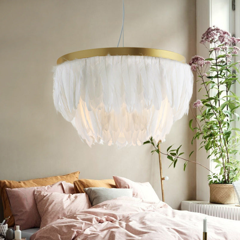 Contemporary 1 Head Suspension Lamp Grey/White 2-Tier Hanging Light Fixture with Fabric Shade for Living Room Clearhalo 'Ceiling Lights' 'Pendant Lights' 'Pendants' Lighting' 342055