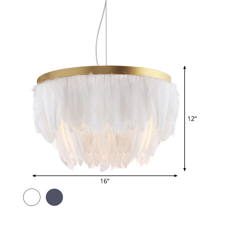 Contemporary 1 Head Suspension Lamp Grey/White 2-Tier Hanging Light Fixture with Fabric Shade for Living Room Clearhalo 'Ceiling Lights' 'Pendant Lights' 'Pendants' Lighting' 342057