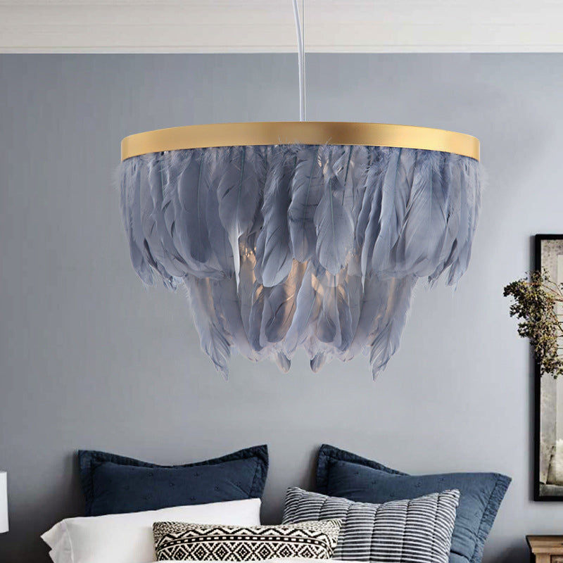 Contemporary 1 Head Suspension Lamp Grey/White 2-Tier Hanging Light Fixture with Fabric Shade for Living Room Clearhalo 'Ceiling Lights' 'Pendant Lights' 'Pendants' Lighting' 342058