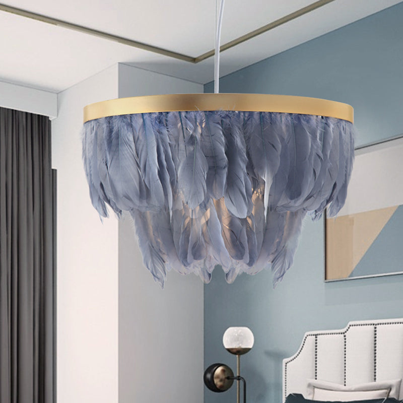 Contemporary 1 Head Suspension Lamp Grey/White 2-Tier Hanging Light Fixture with Fabric Shade for Living Room Clearhalo 'Ceiling Lights' 'Pendant Lights' 'Pendants' Lighting' 342059