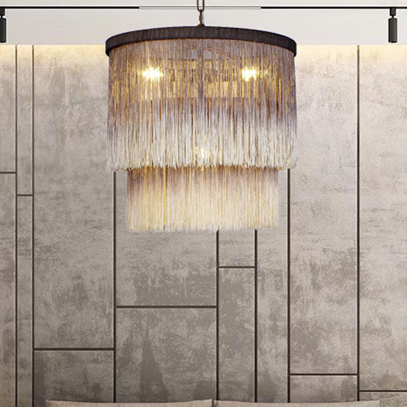 Minimalist Cylindrical Hanging Chandelier Fabric 4 Bulbs Suspension Lamp in Brown for Bedroom Clearhalo 'Ceiling Lights' 'Chandeliers' Lighting' options 342080