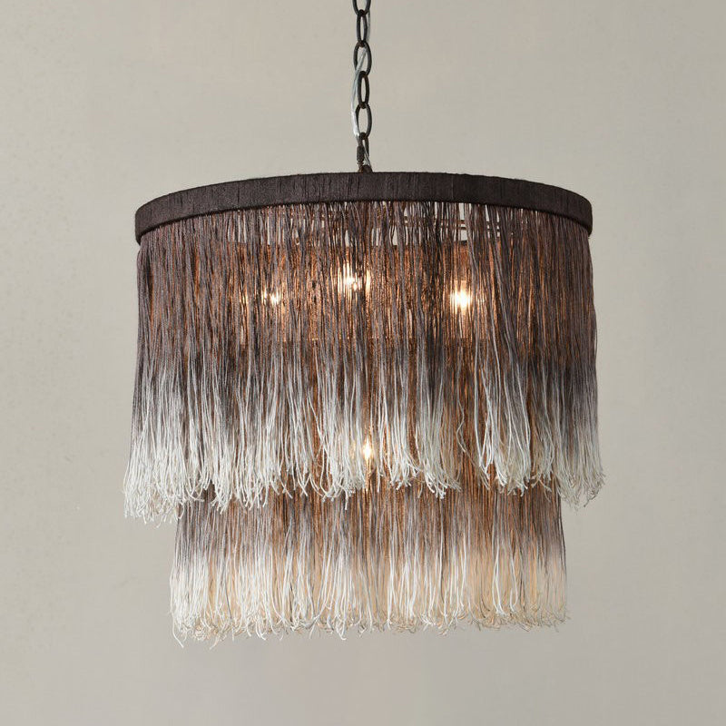 Minimalist Cylindrical Hanging Chandelier Fabric 4 Bulbs Suspension Lamp in Brown for Bedroom Clearhalo 'Ceiling Lights' 'Chandeliers' Lighting' options 342081