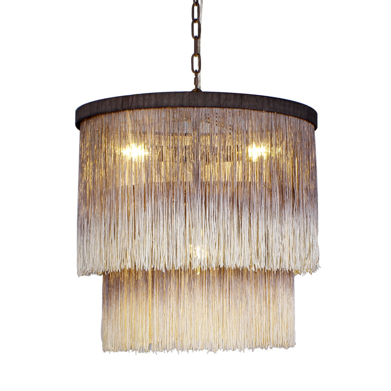 Minimalist Cylindrical Hanging Chandelier Fabric 4 Bulbs Suspension Lamp in Brown for Bedroom Clearhalo 'Ceiling Lights' 'Chandeliers' Lighting' options 342082