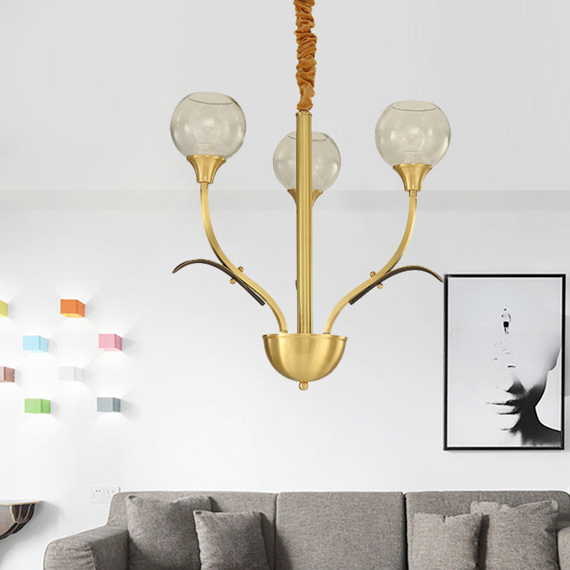 Brass Ball Ceiling Chandelier Nordic Clear Glass 3/6 Heads Hanging Light Fixture for Living Room Clearhalo 'Ceiling Lights' 'Chandeliers' 'Close To Ceiling Lights' 'Glass shade' 'Glass' Lighting' 342095