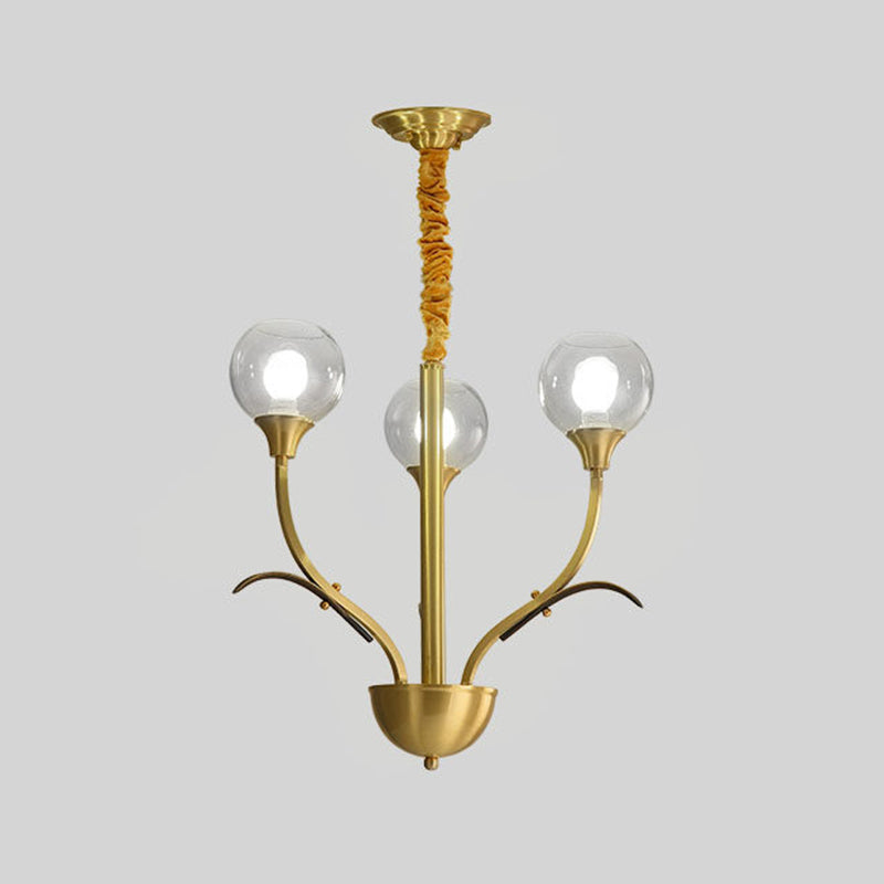 Brass Ball Ceiling Chandelier Nordic Clear Glass 3/6 Heads Hanging Light Fixture for Living Room Clearhalo 'Ceiling Lights' 'Chandeliers' 'Close To Ceiling Lights' 'Glass shade' 'Glass' Lighting' 342096