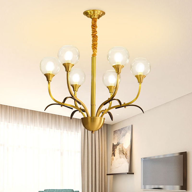 Brass Ball Ceiling Chandelier Nordic Clear Glass 3/6 Heads Hanging Light Fixture for Living Room Clearhalo 'Ceiling Lights' 'Chandeliers' 'Close To Ceiling Lights' 'Glass shade' 'Glass' Lighting' 342100