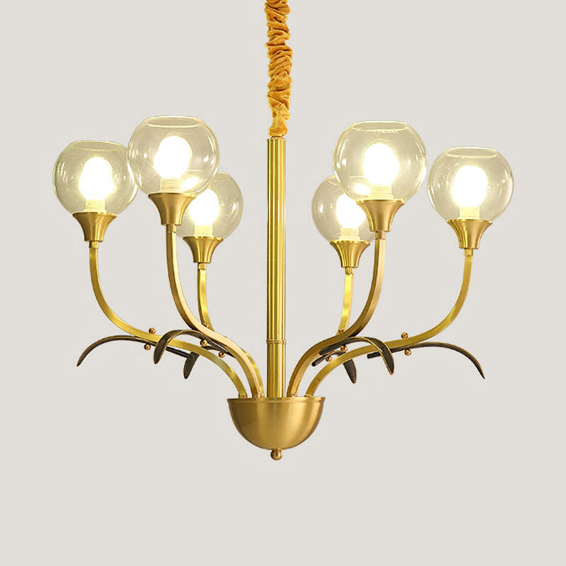Brass Ball Ceiling Chandelier Nordic Clear Glass 3/6 Heads Hanging Light Fixture for Living Room Clearhalo 'Ceiling Lights' 'Chandeliers' 'Close To Ceiling Lights' 'Glass shade' 'Glass' Lighting' 342101
