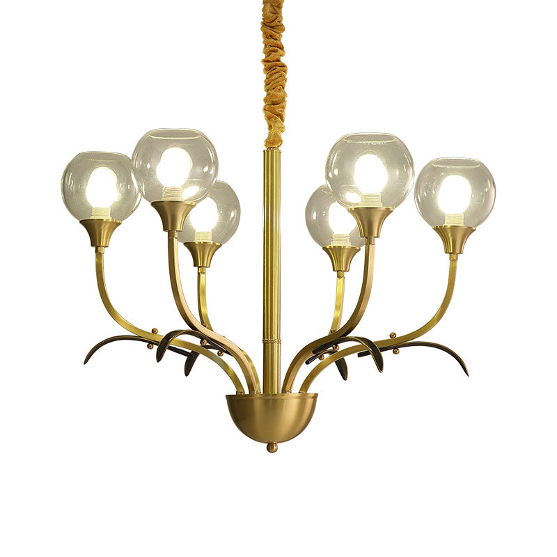 Brass Ball Ceiling Chandelier Nordic Clear Glass 3/6 Heads Hanging Light Fixture for Living Room Clearhalo 'Ceiling Lights' 'Chandeliers' 'Close To Ceiling Lights' 'Glass shade' 'Glass' Lighting' 342102