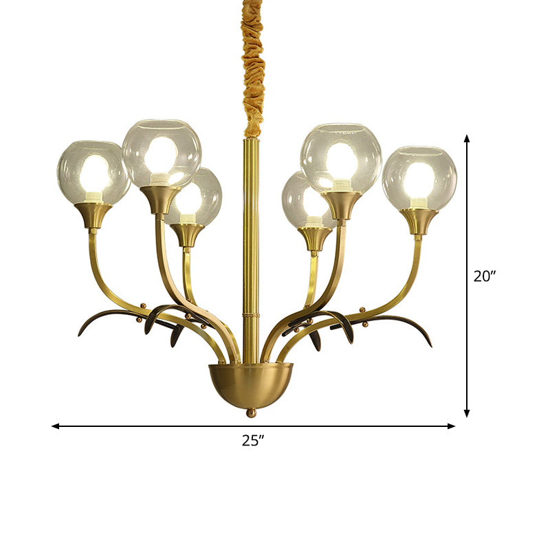 Brass Ball Ceiling Chandelier Nordic Clear Glass 3/6 Heads Hanging Light Fixture for Living Room Clearhalo 'Ceiling Lights' 'Chandeliers' 'Close To Ceiling Lights' 'Glass shade' 'Glass' Lighting' 342103