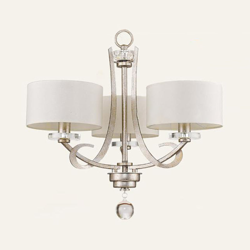3 Light Pendant Light Classic Drum Fabric Hanging Chandelier in White for Bedroom with Crystal Clearhalo 'Ceiling Lights' 'Chandeliers' Lighting' options 342122
