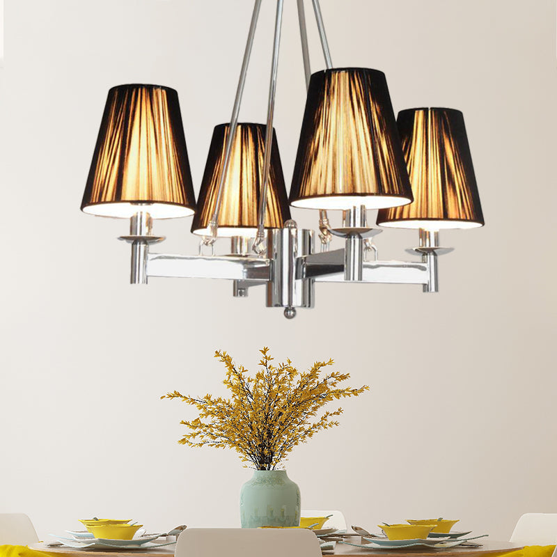 Tapered Fabric Chandelier Lighting Classic 4 Lights Dining Room Pendant Lighting in Black Black Clearhalo 'Ceiling Lights' 'Chandeliers' Lighting' options 342144_18cad409-37af-40ce-bb3b-823ddfd4e6dc