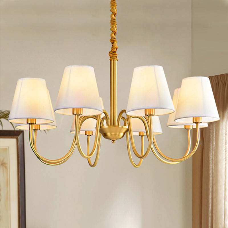 Fabric Tapered Hanging Chandelier Traditional 3/5/6 Lights Living Room Pendant Light in Brass 8 Brass Clearhalo 'Ceiling Lights' 'Chandeliers' Lighting' options 342185_815316a8-5d6f-4ba0-bf06-d7b72dbe1d0b