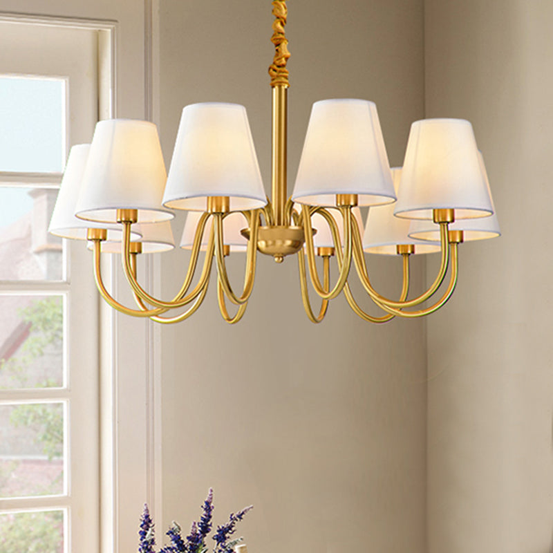 Fabric Tapered Hanging Chandelier Traditional 3/5/6 Lights Living Room Pendant Light in Brass 10 Brass Clearhalo 'Ceiling Lights' 'Chandeliers' Lighting' options 342190_ac12046f-e1a7-4a0c-8547-1b84164ea03b