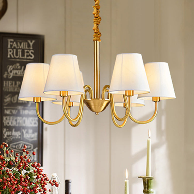 Fabric Tapered Hanging Chandelier Traditional 3/5/6 Lights Living Room Pendant Light in Brass 6 Brass Clearhalo 'Ceiling Lights' 'Chandeliers' Lighting' options 342194_be49145e-2925-4ea3-8775-55f583dfbefe