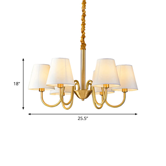 Fabric Tapered Hanging Chandelier Traditional 3/5/6 Lights Living Room Pendant Light in Brass Clearhalo 'Ceiling Lights' 'Chandeliers' Lighting' options 342197